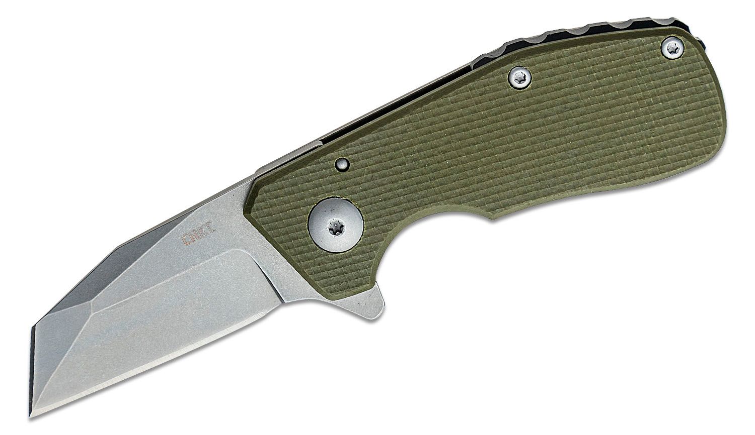 Columbia River CRKT 4021ODS Jon Graham Razelcliffe Flipper Knife 2.09  Stonewashed Wharncliffe Chisel Blade, OD Green G10 and Stonewashed  Stainless Steel Handles - KnifeCenter