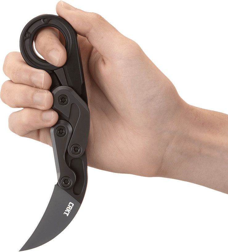 Columbia River CRKT 4042 Kinematic Provoke First Responder Folding Karambit  2.41 D2 Black TiNi Blade, Black Aluminum Handles with Ceramic Glass  Breaker, Boltaron Sheath Included - KnifeCenter