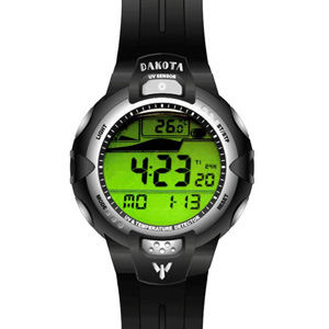 Dakota Watch Company UV/Temp Sensor, Silver & Black Case, Black PU