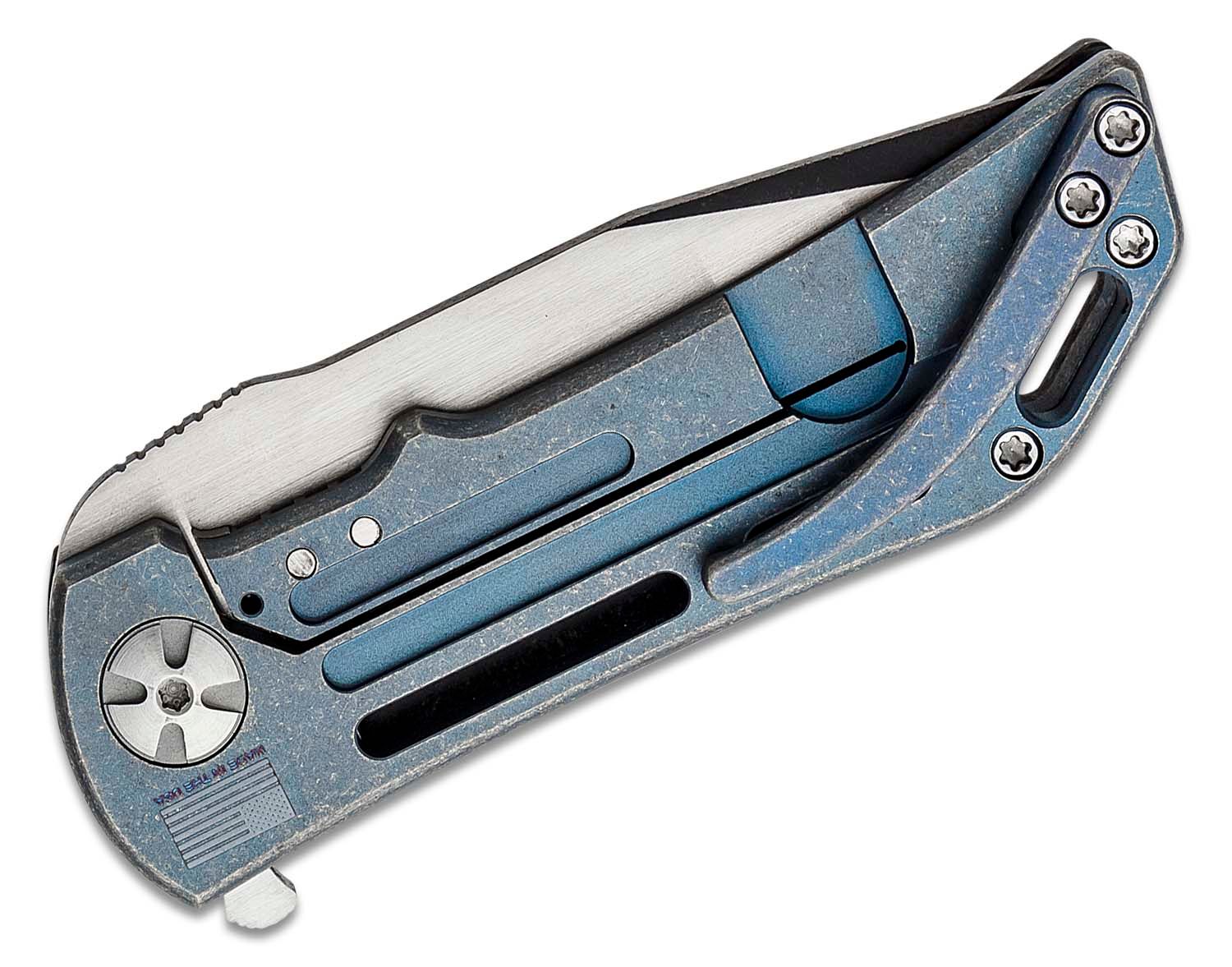 Darrel Ralph Designs Custom V4 #1 Dominator Flipper 3.5 S35VN Satin Bowie  Blade, Blue Diamond Milled Titanium Handles - KnifeCenter - Dominator V4 #1  - Discontinued