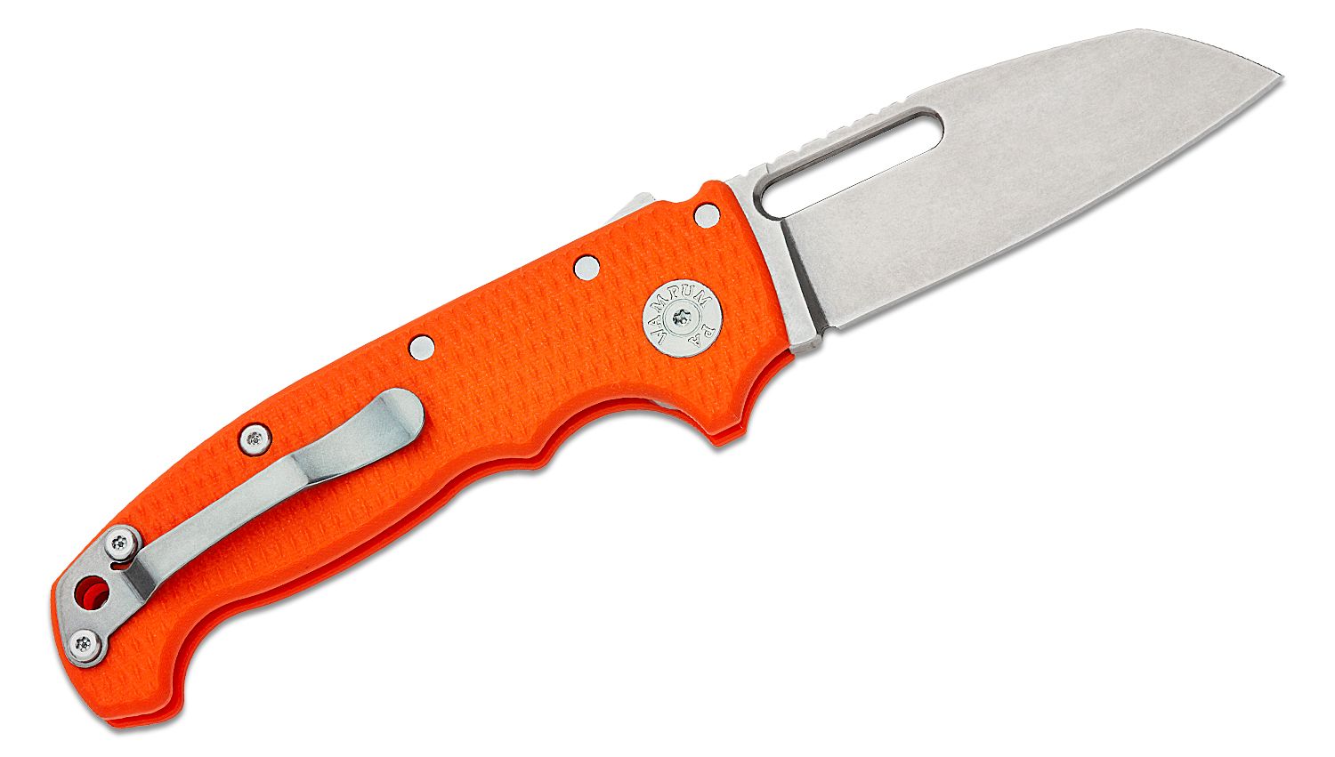 Andrew Demko Machine Ground AD20 Shark Lock Folding Knife 3.5 CPM-20CV FFG  Shark Foot Blade with Thumb Slot, Textured Orange G10 Handles - KnifeCenter  - Discontinued
