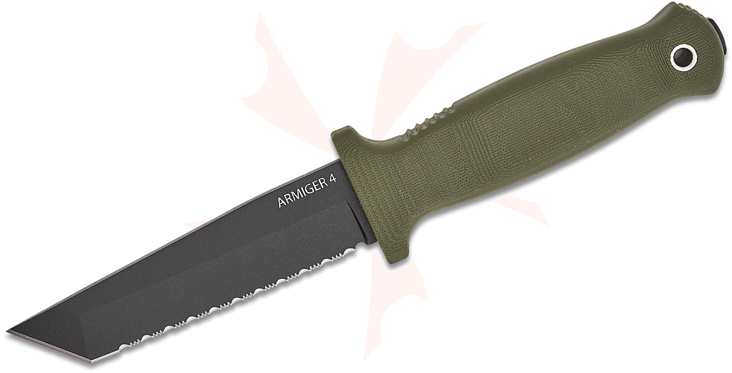Demko Knives Armiger 4 Fixed Blade Boot Knife 4.25" 80CrV2 Black Powder Coated Tanto Serrated