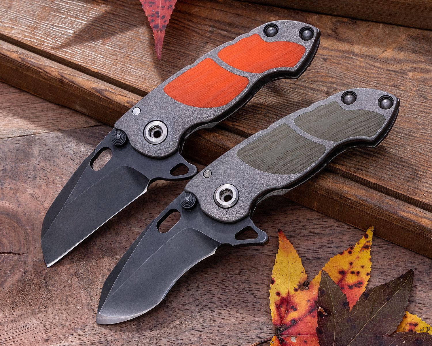 DireWare Custom S-Mini Flipper Knife 2.875 CPM-MagnaCut Dark Tumbled  Recurve Blade, Blasted Titanium Handles with OD Green G10 Inlays -  KnifeCenter - Discontinued