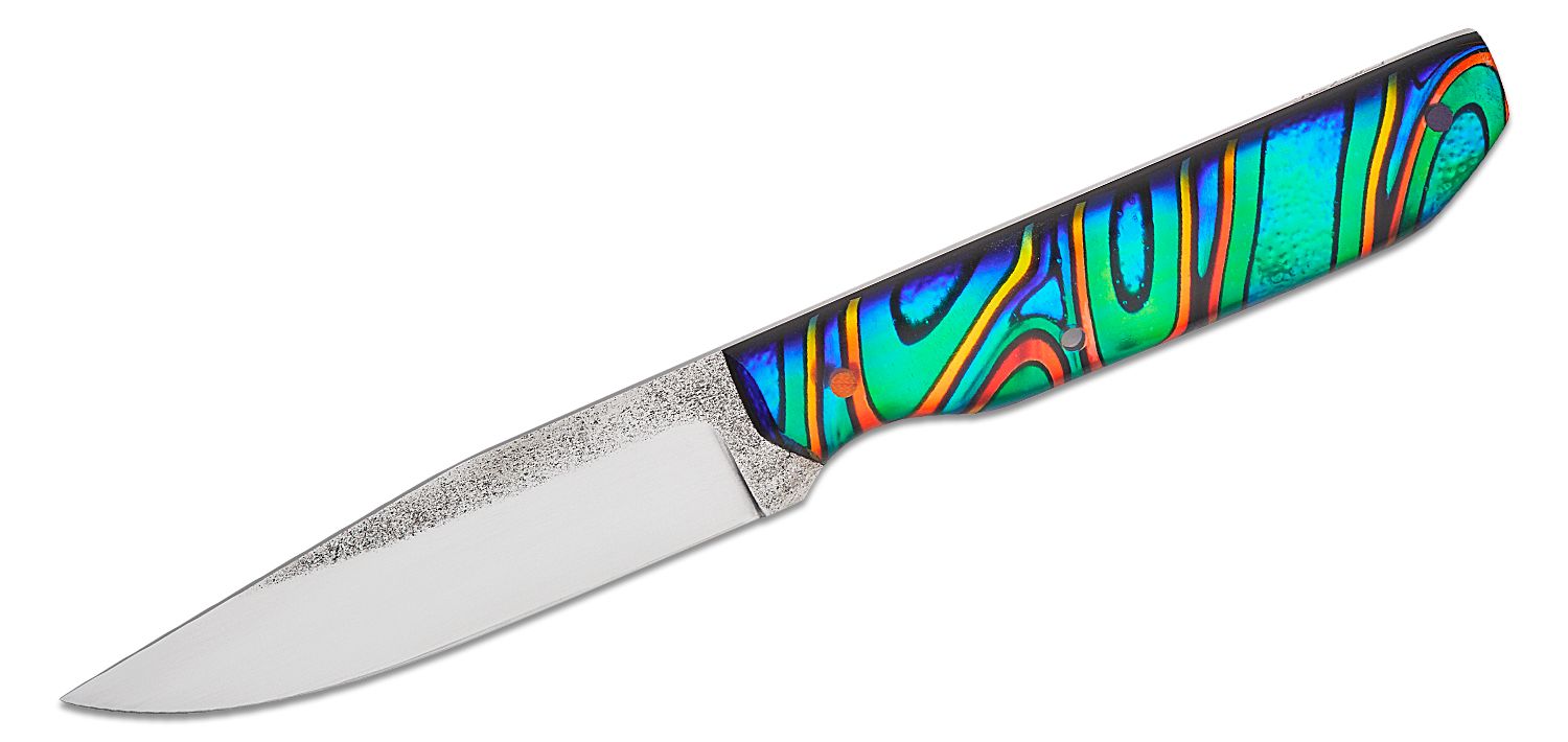 Dogwood Custom Knives Kit Fixed Blade Knife 3.5 CPM-MagnaCut Polished  Satin Clip Point Blade, Rainbow Dichroquilt Handles, Leather Sheath -  KnifeCenter - Discontinued