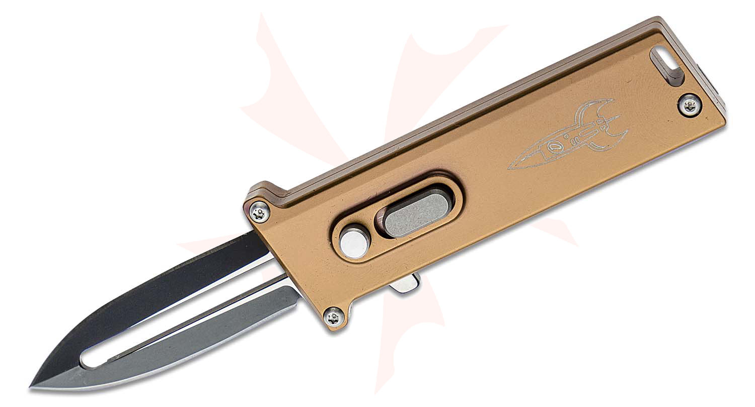 D Rocket Designs Mid-Tech Tallin Single Action OTF AUTO Knife 1.98" M390  Double Edge Dagger Blade, Copper Handles - KnifeCenter - Discontinued