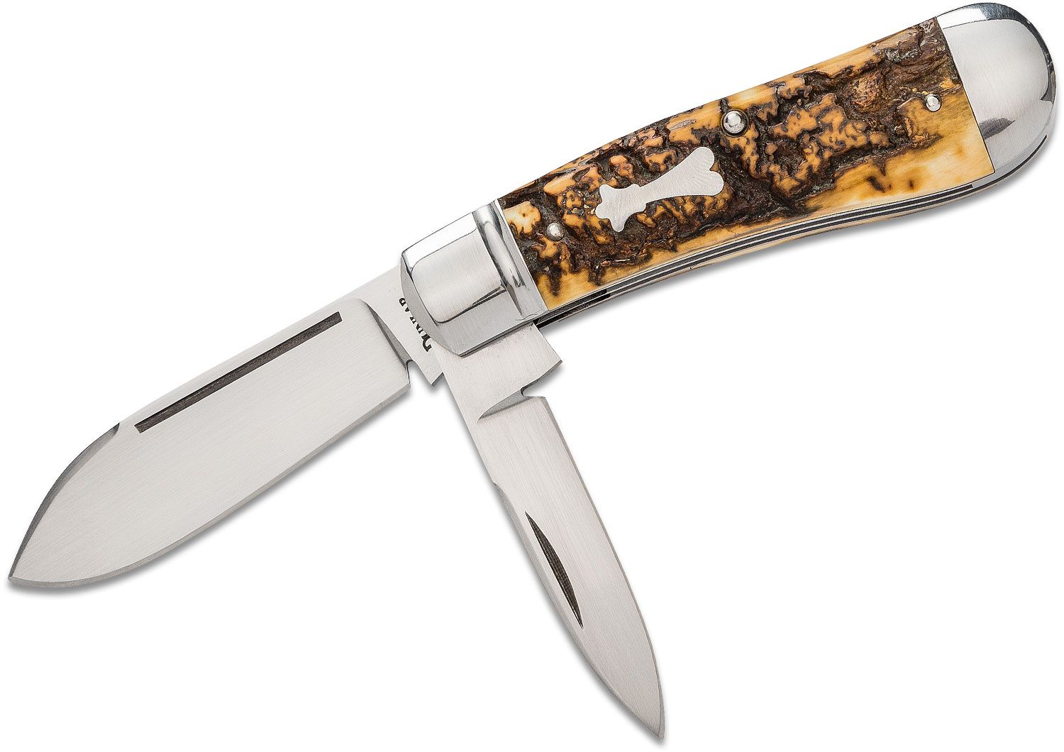 Jim Dunlap Custom Dog Leg Jack Traditional Folding Knife, CPM-154 Hand  Rubbed Satin Blades, Fossilized Mammoth Bark Handles with Stainless Steel  Bolsters - KnifeCenter - Discontinued