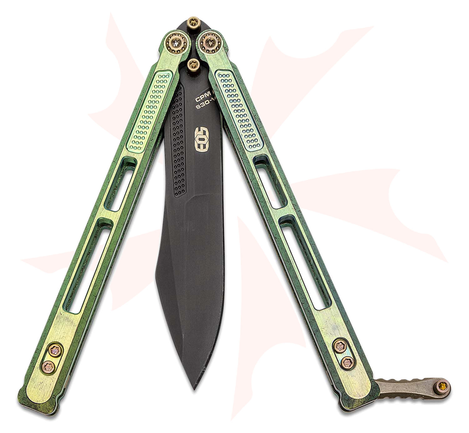 EOS Trident Balisong Butterfly Knife 4.15" S30V Black Harpoon Blade