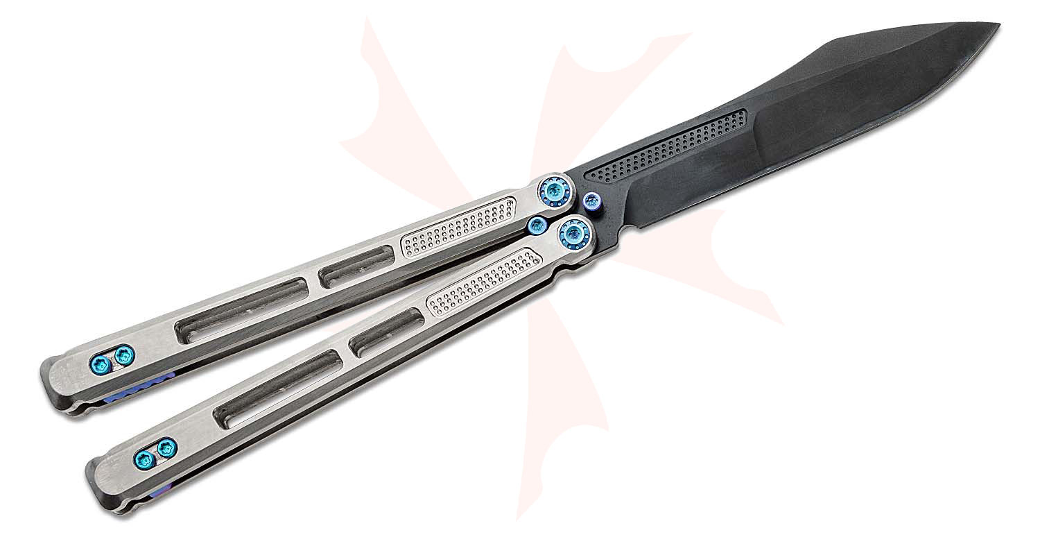 EOS Trident Balisong Butterfly Knife 4.15" S30V Black Harpoon Blade