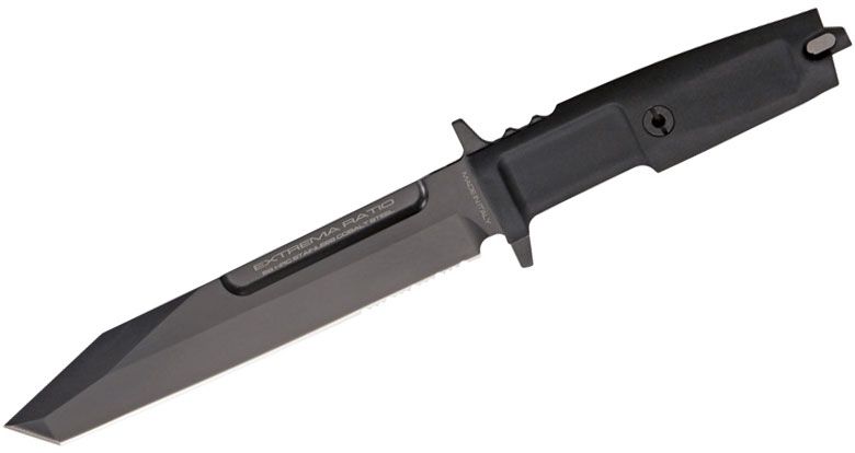 Extrema Ratio Fulcrum Combat Knife 6.73 Black N690 Tanto Combo Blade,  Forprene Handles, INPAX Sheath - KnifeCenter - EX082