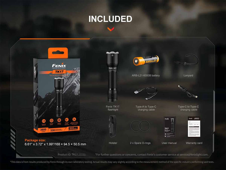 Fenix TK21R Tactical Rechargeable LED Flashlight, Black, 3600 Max
