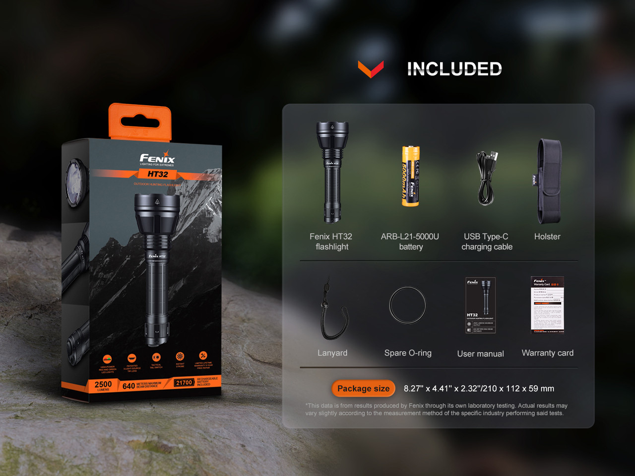 Fenix HT32 Long-Range Hunting LED Flashlight, Black, 2500 Max Lumens ...