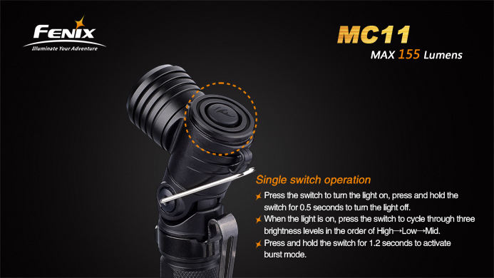 fenix 155 lm mc series flashlight black Fenix MC11 Angle Light LED Flashlight, Black, 155 Max Lumens - KnifeCenter  - MC11G2BK-B
