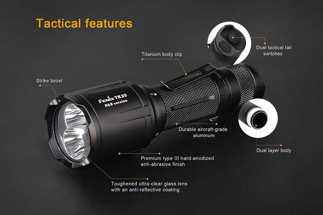 Fenix TK25 R&B Blue/Red LED Flashlight, Black, 1000 Max Lumens ...