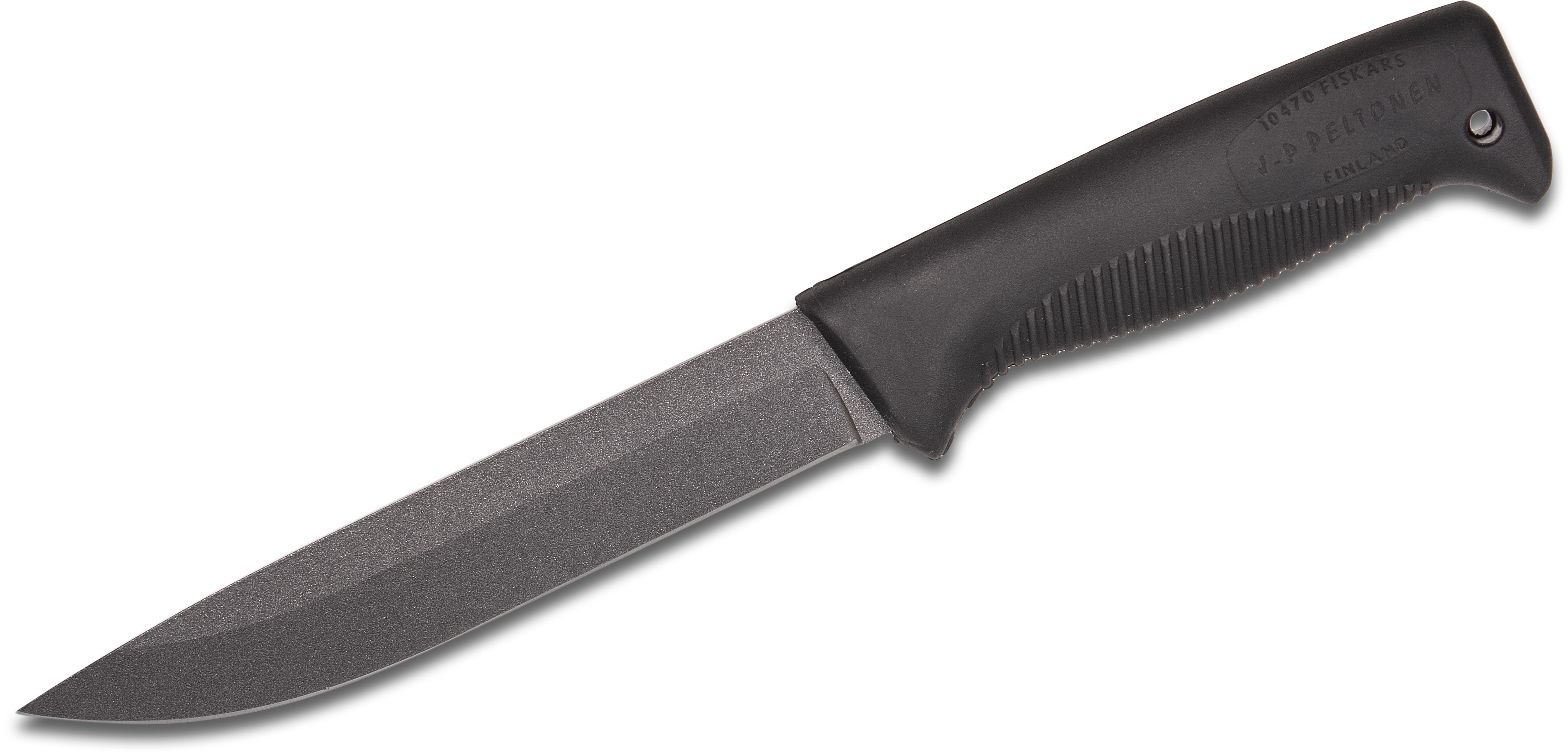 Kellam Knives Finnish Ranger Puukko M95 Fixed Knife 5.94" Teflon Coated Blade, Black Rubber Handle, Leather Sheath KnifeCenter - JPM95