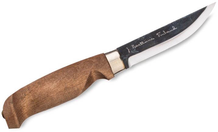 Marttiini Traditional Lynx Lumberjack 3.75 Fixed Plain Blade, Curly Birch  Handles, Leather Sheath - KnifeCenter - 127012