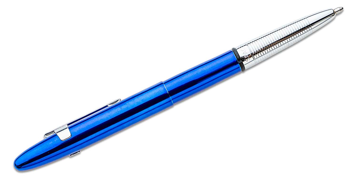 1 Each 400BBCL Fisher Bullet Space Pen Blueberry Translucent w/ Chrome Clip 