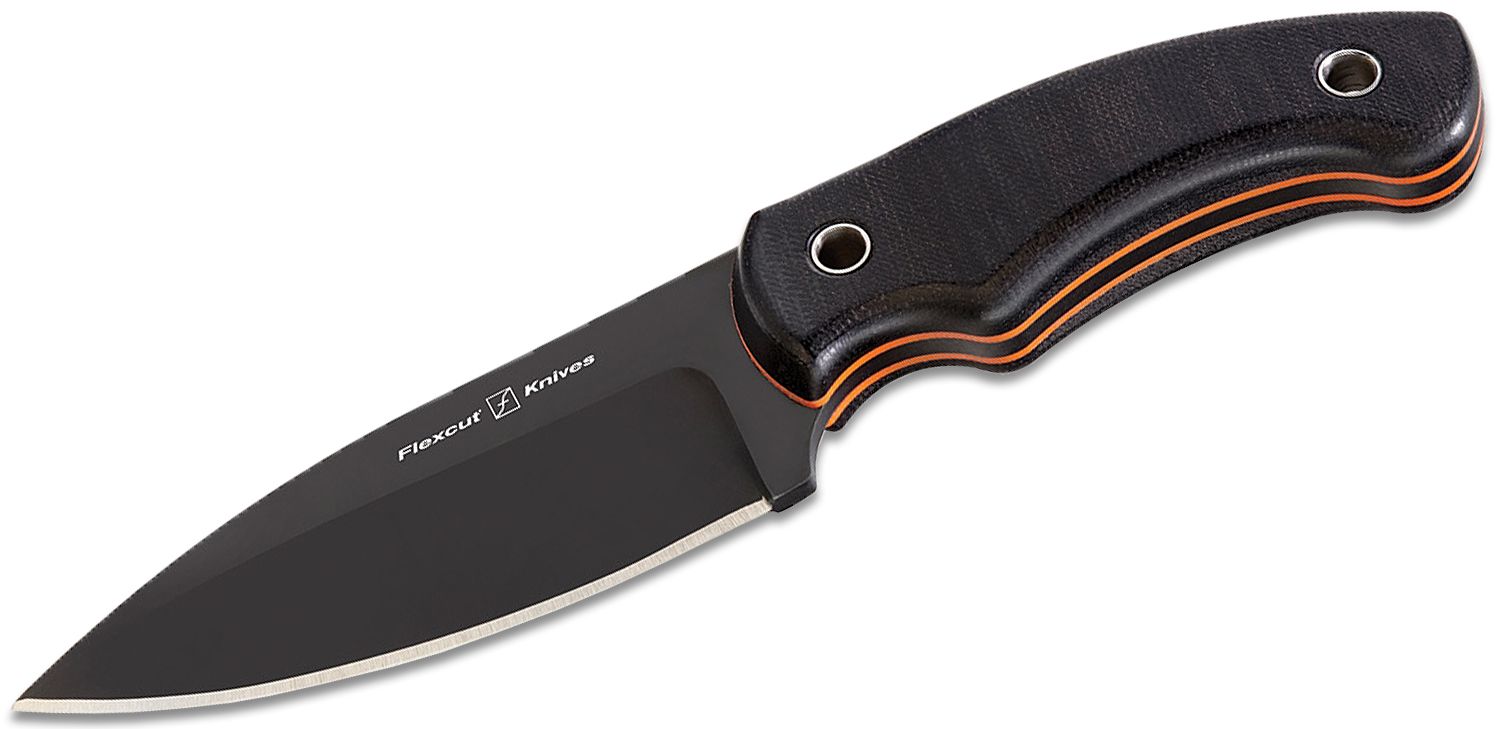 Flexcut Hawthorne Nomad Fixed Blade Knife 4.375 Black Oxide Drop Point,  Black Canvas Micarta Handle with Orange G10 Liners, Boltaron Sheath -  KnifeCenter - H3B