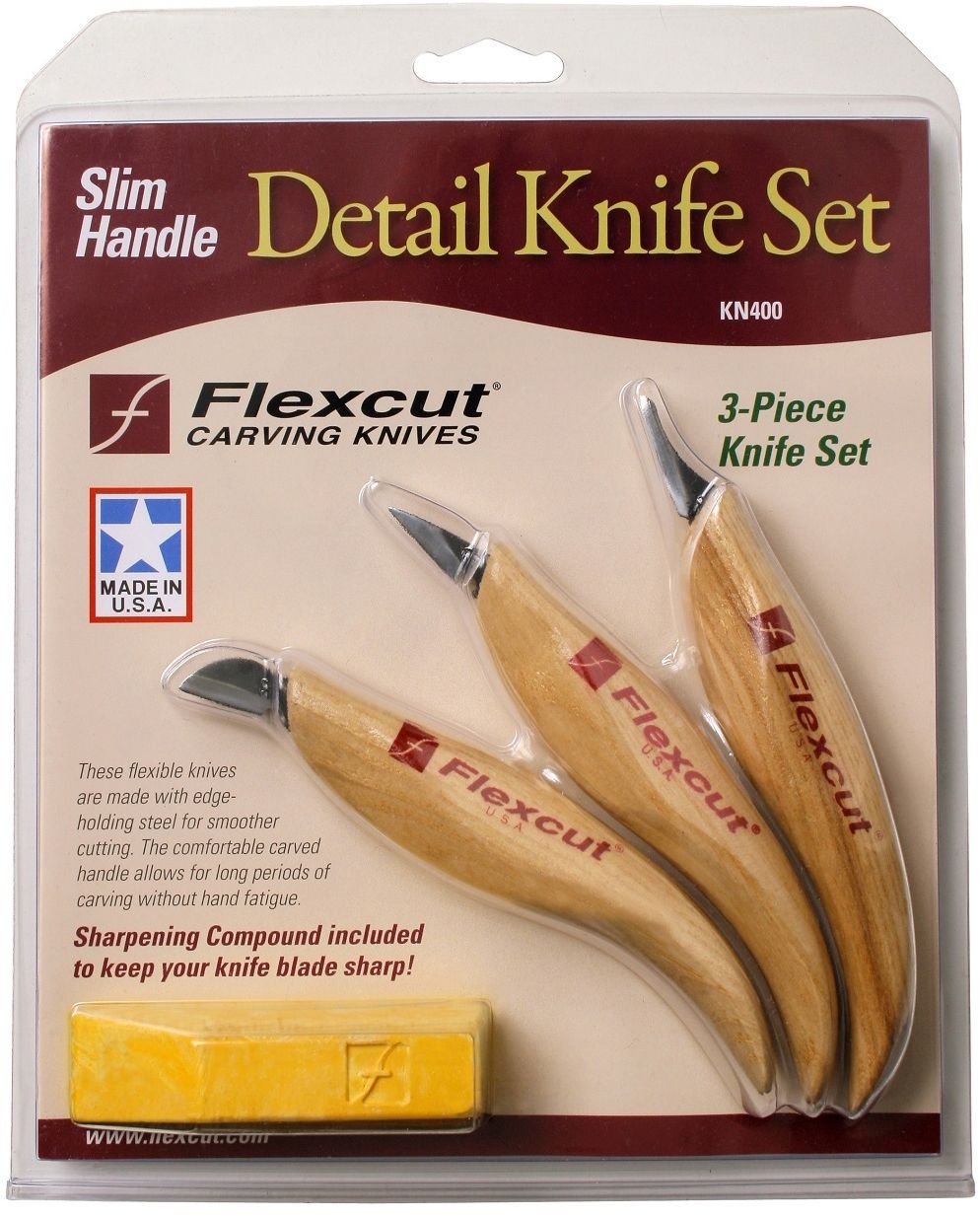 Flexcut 3-Piece Detail Knife Set 3 Different Style Blades w/ Polishing  Compound, Ash Wood Handles - KnifeCenter - FLEXKN400