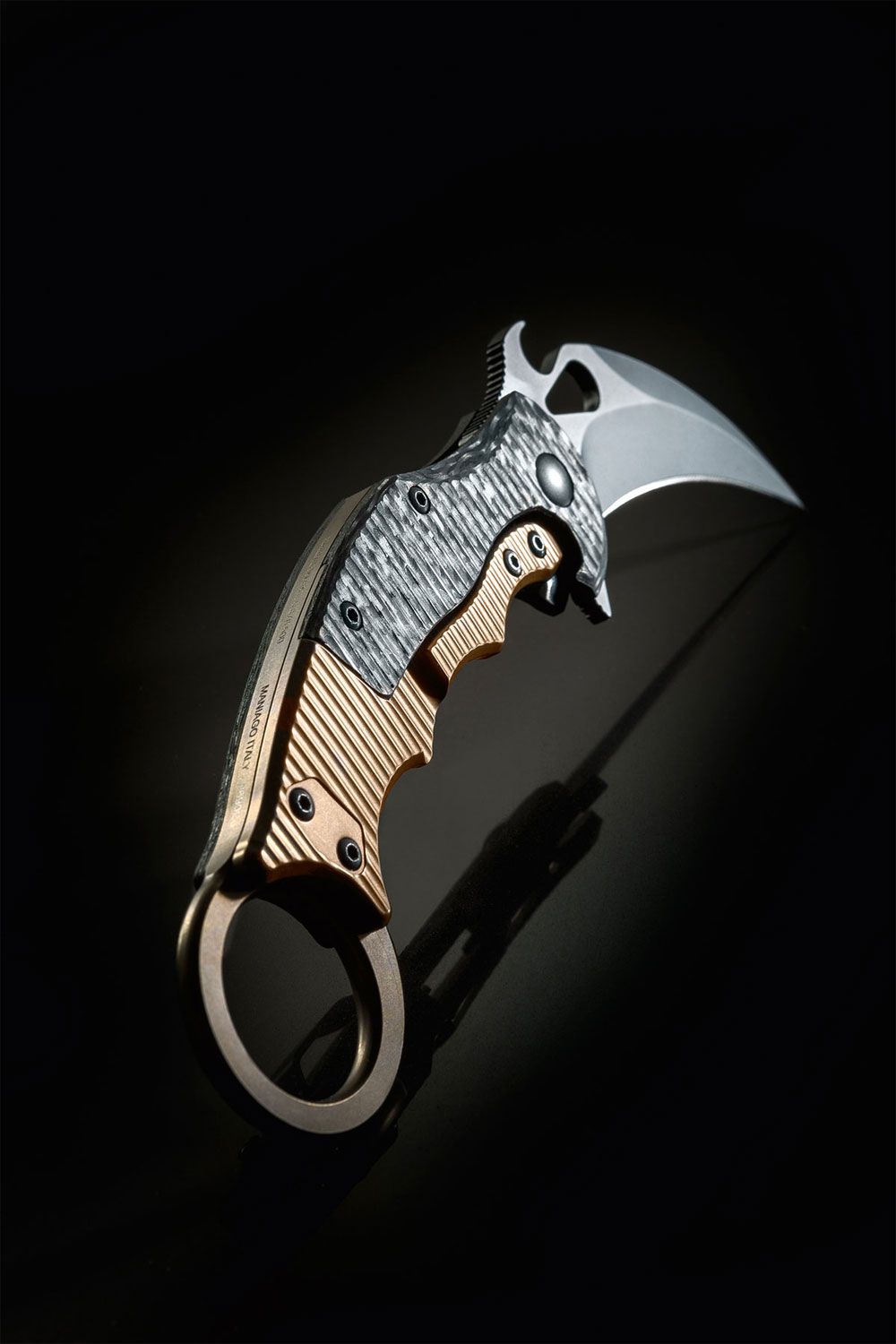 FOX Brighten Ed Folding Karambit BB-599TICL Carbon Fiber & Titanium Knife -  FX-599TICL-BB