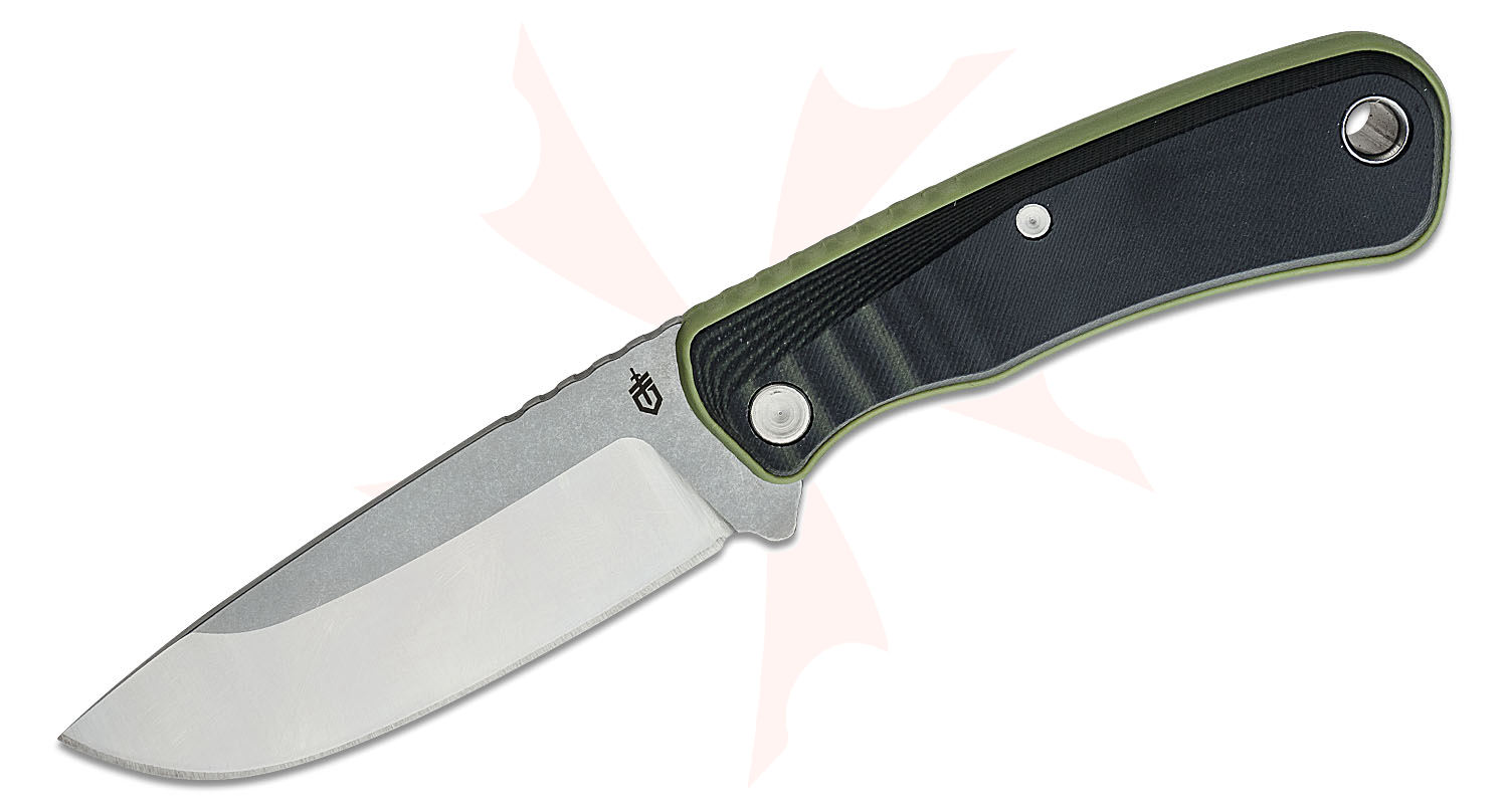 Gerber Downwind Drop Point Fixed Blade Knife 4.25" Stonewashed, Green