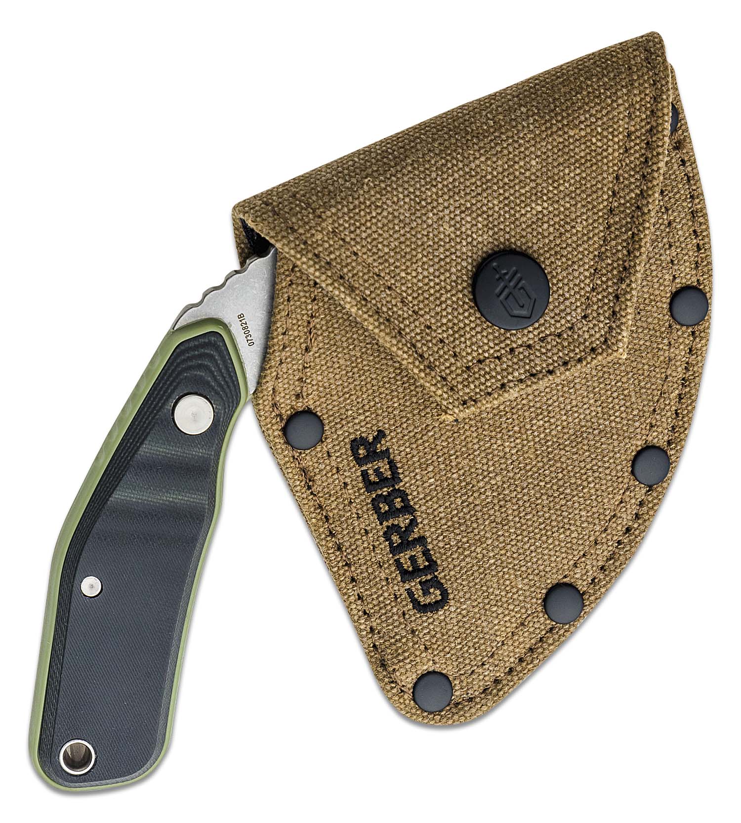 Gerber Downwind Ulu Fixed Blade Knife 3.42" Stonewashed, Green/Black