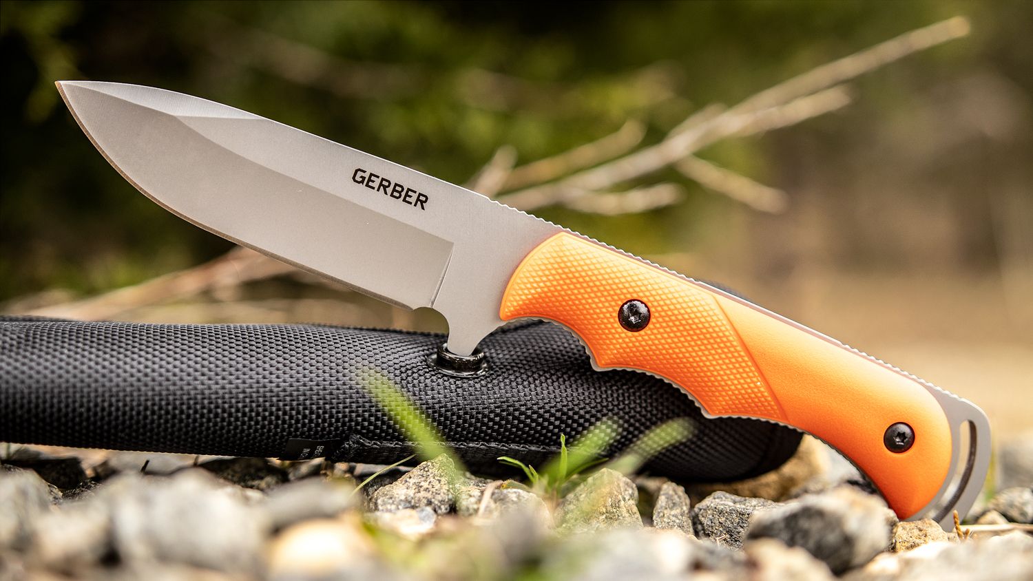 Gerber Freeman Guide Hunting Knife Fixed 4" Bead Blast Plain Blade, Orange  TacHide Handles, Nylon Sheath - KnifeCenter - 31-003584