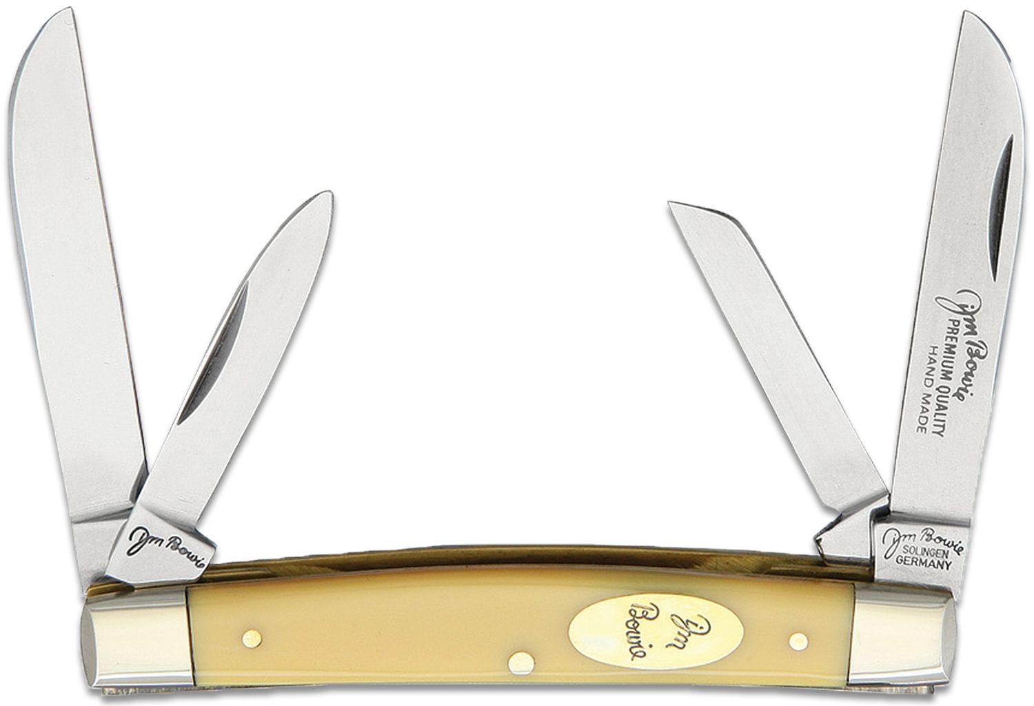 German Eye Brand Four-Blade Congress 3.5 Closed, Yellow Celluloid Handles  - KnifeCenter - GE56Y - Discontinued