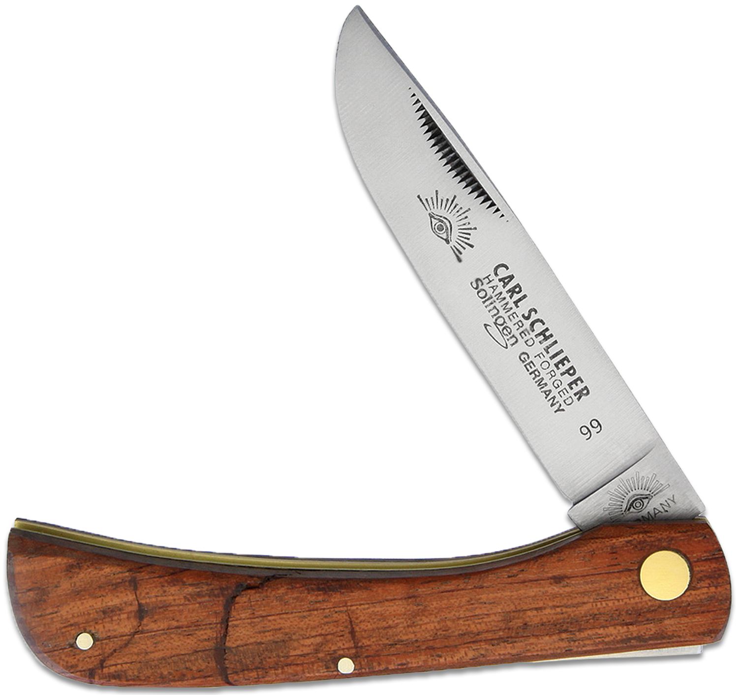 German Eye Brand Carl Schlieper Sodbuster Folding Knife 3.75 Blade, Brown  Wood Handles - KnifeCenter - GE99