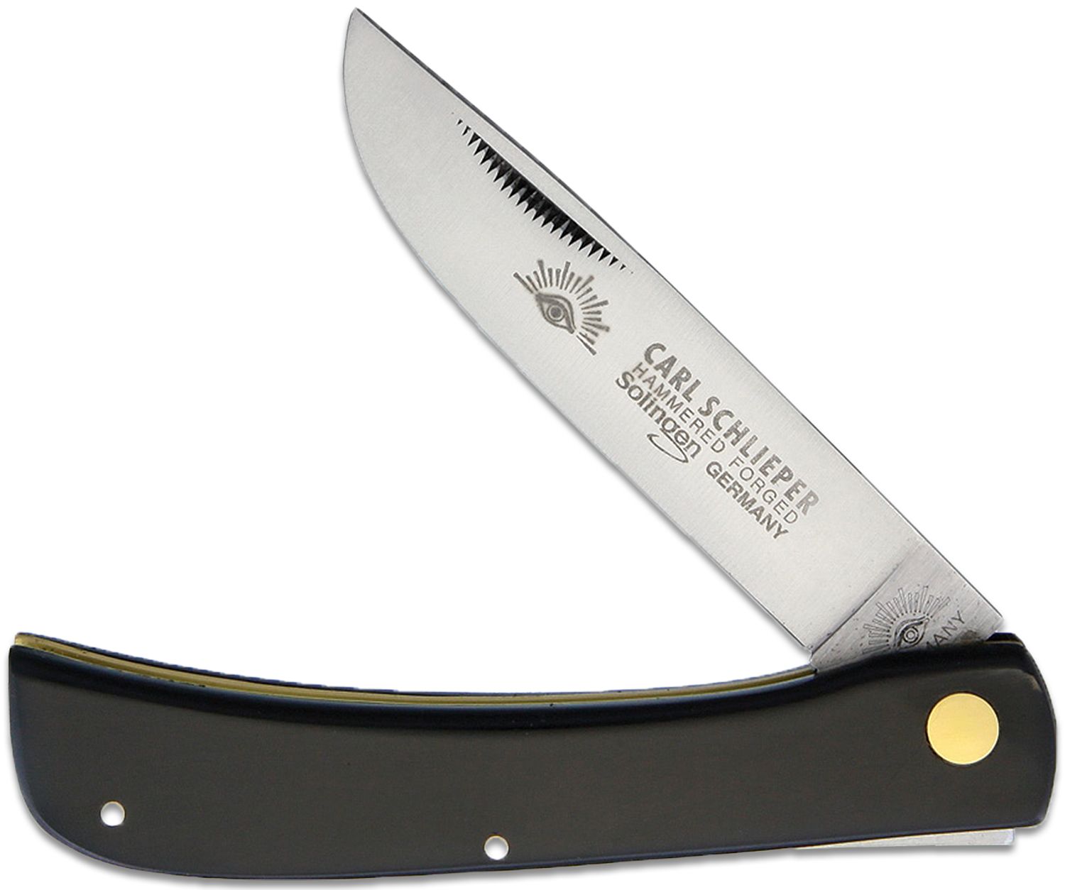 German Eye Brand Carl Schlieper Sodbuster Folding Knife 3.75 Blade, Black  Plastic Handles - KnifeCenter - GE99PL - Discontinued