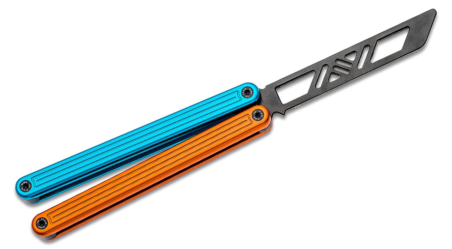 Glidr Arctic Fire & Ice Balisong Butterfly Trainer 4.8 Unsharpened Black  PVD Blade, Orange and Blue Aluminum Handles - KnifeCenter