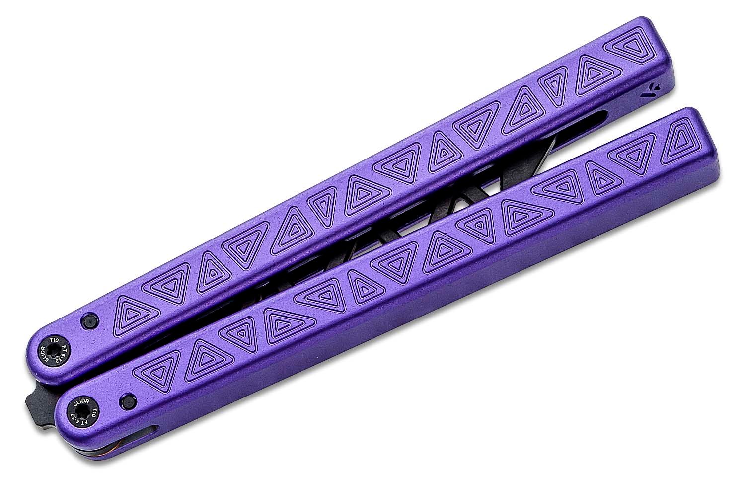 Glidr Original 4 Dragon Purple Balisong Butterfly Trainer 4.8 Unsharpened  Black PVD Blade, Purple Aluminum Handles - KnifeCenter - Discontinued