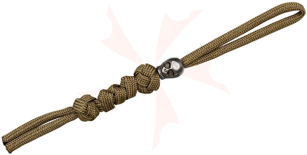 Grindworx Gunmetal Gray Skull Bead with Lanyard, Desert Tan