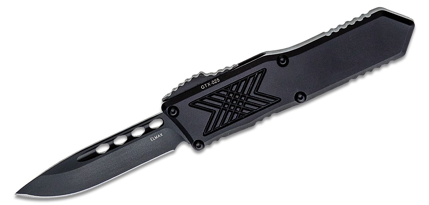 Guardian Tactical GTX-025 OTF AUTO 2.75 Elmax Black Tactical Drop Point  Blade, Black Aluminum Handles - KnifeCenter - 12-3111