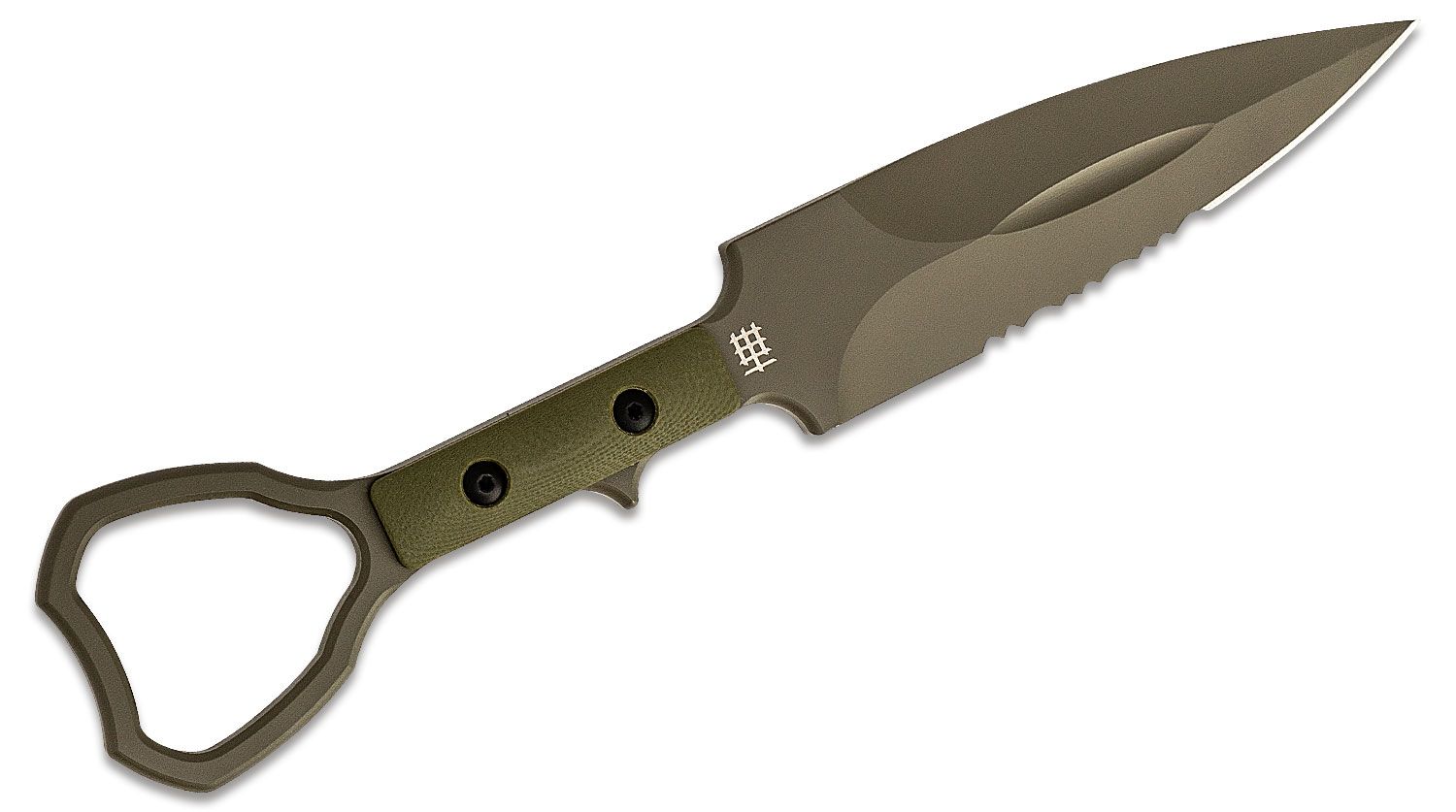 Halfbreed Blades Compact Clearance Fixed Blade Knife - 4.01 D2 OD Green  Combo Edge Dagger Blade, G10 Handles, Injection Molded Sheath - CCK-01 OD