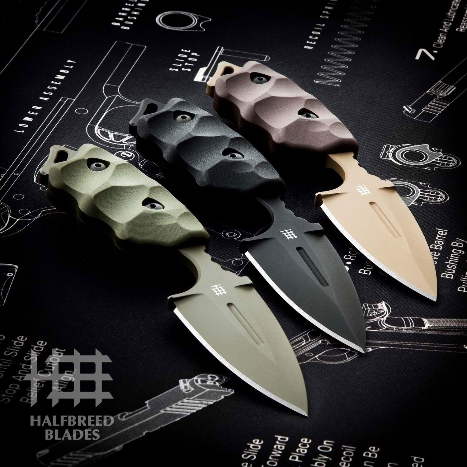 Halfbreed Blades Compact Clearance Fixed Blade Knife and Trainer Set 3.94  D2 Dark Earth Teflon Tanto Blade, G10 Handles, Injection Molded Sheath -  KnifeCenter - CCK-02 BUNDLE