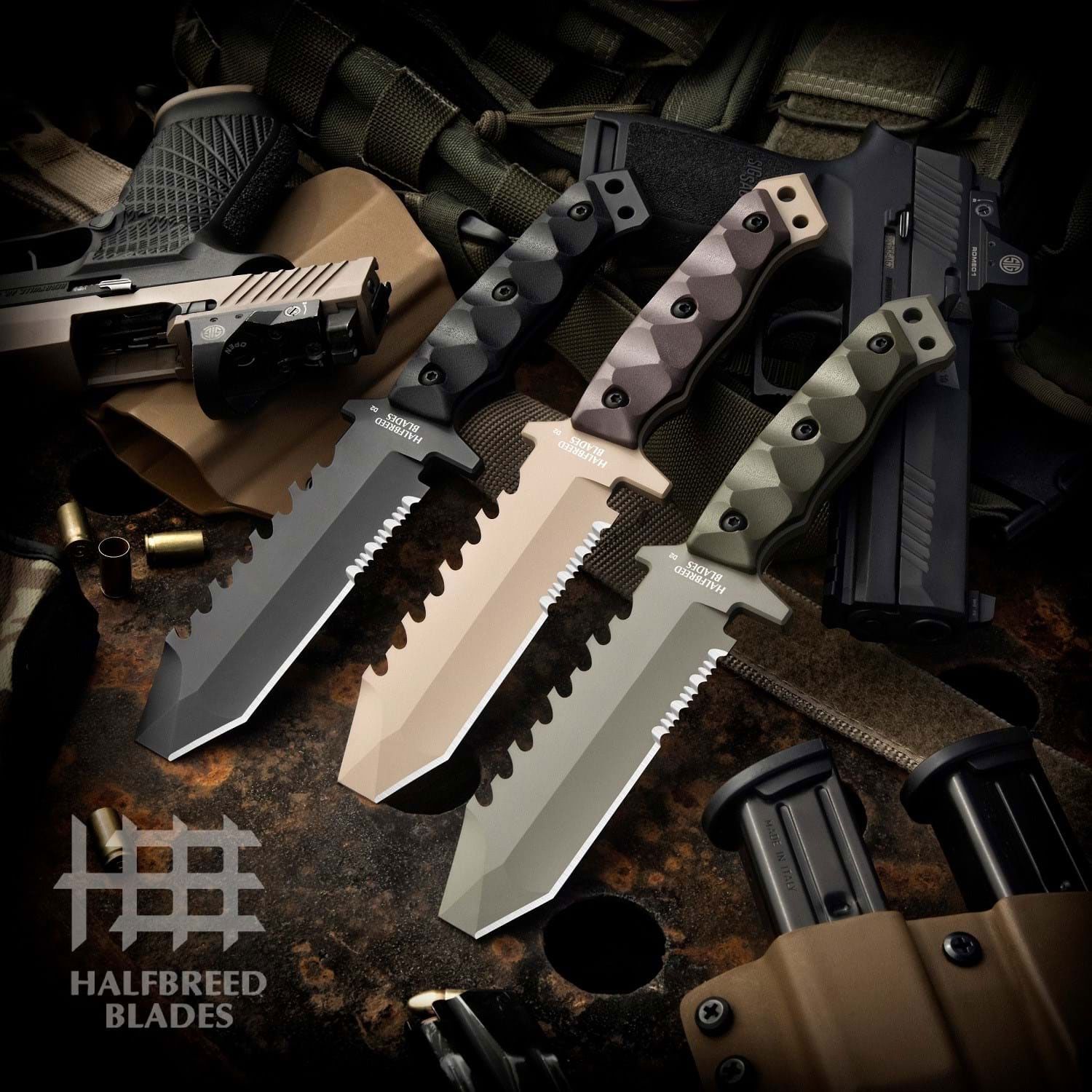 Halfbreed Blade Emergency Rescue Fixed Blade Knife Desert Earth G10 Handle  D2 Chisel Point Partially Serrated Edge ERK-01DE