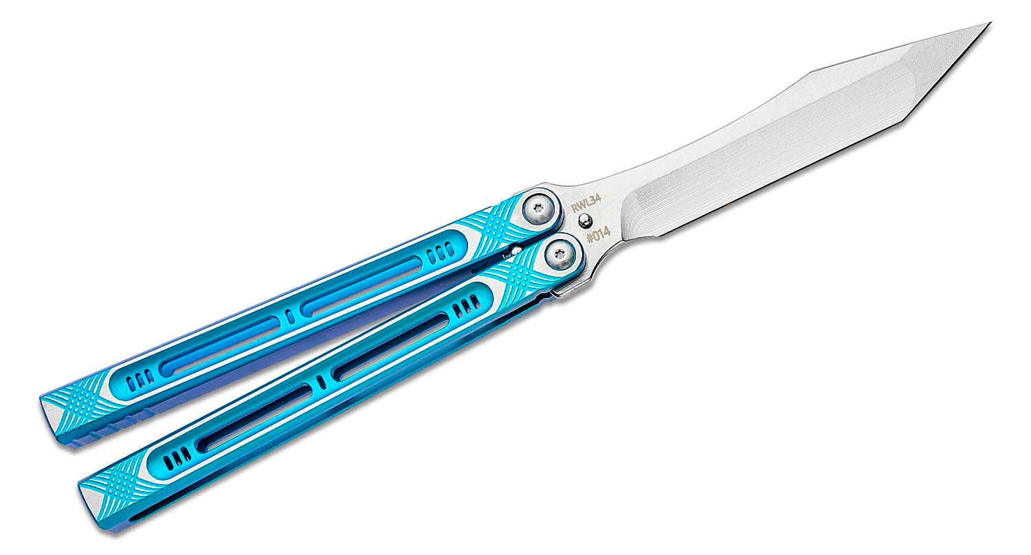 Black & Blue Diamond Plate Balisong Butterfly Knife 5.1 oz-B