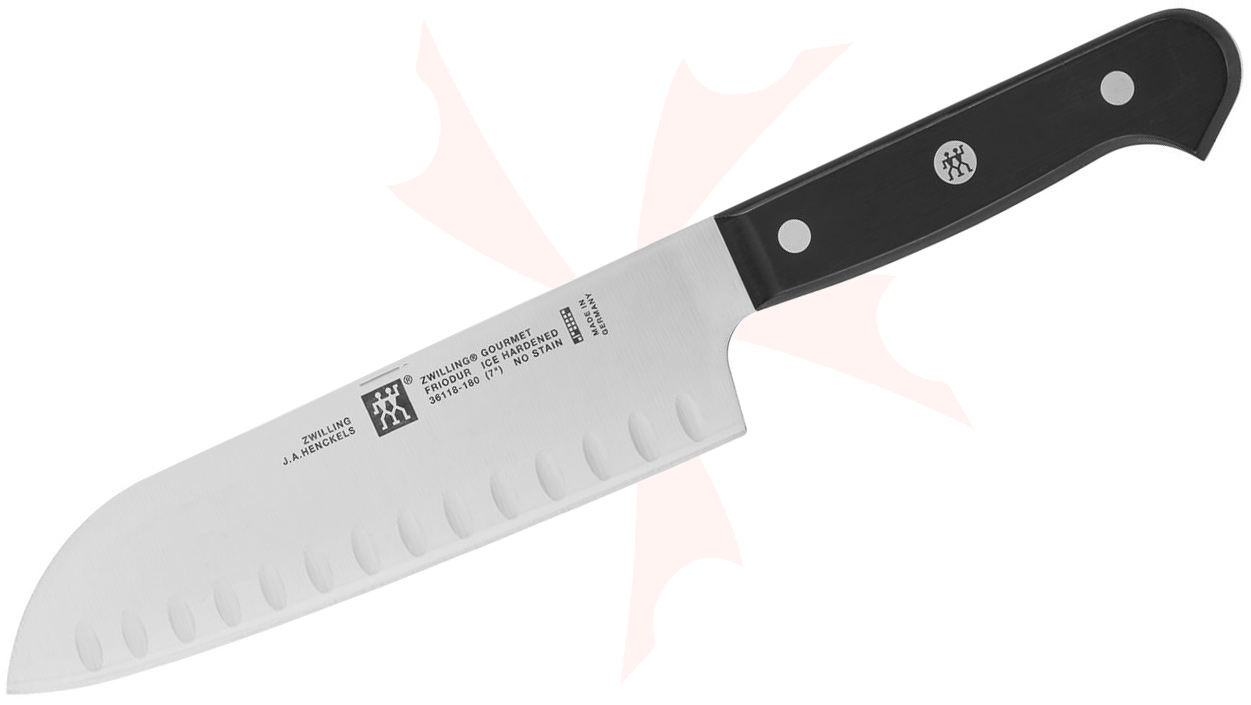 Zwilling J.A. Henckels Gourmet 7" Santoku Knife with Hollow Edge, Black