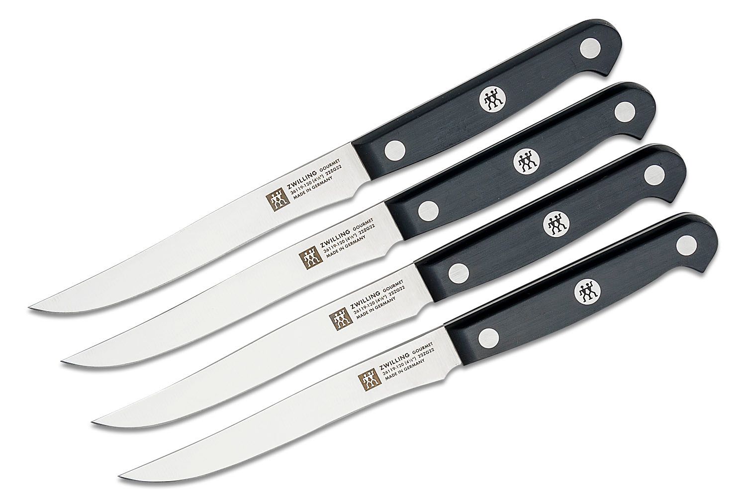 Zwilling J.A. Henckels Gourmet 4 Piece Steak Knife Set, Black POM Handles -  KnifeCenter - 36130-008