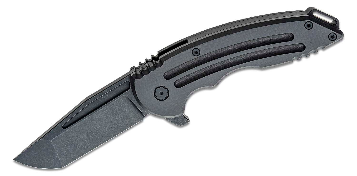Jake Hoback Husky Flipper Knife 3.75 Nitro-V Black DLC Stonewashed Blade,  Milled Carbon Fiber and Black DLC Stonewashed Titanium Handles -  KnifeCenter - Discontinued