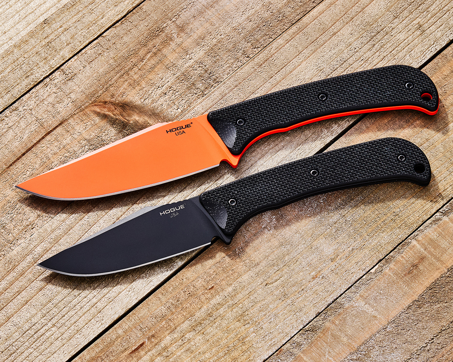 Hogue Extrak XL Fixed Blade Knife 3.9" CPM-M4 Orange Cerakote Clip Point,  Black G10 Handles, Nylon Blade Guard - KnifeCenter - 35859