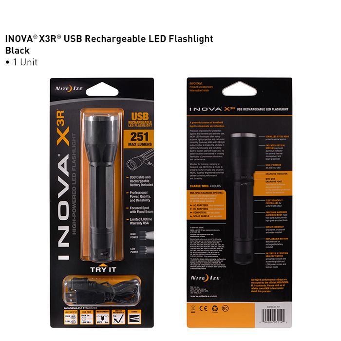 Inova X3RDMA-HB X3R Rechargeable Dual Mode LED Flashlight Black 