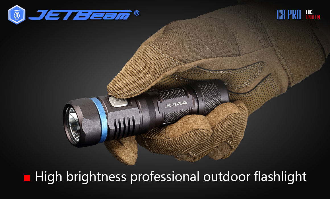 JETBeam C8 Pro Rechargeable Aluminum LED Flashlight 1x18650, 1200