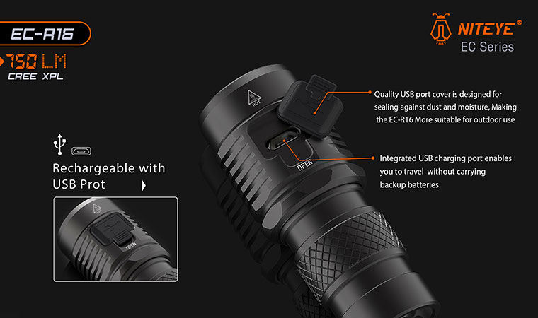 Jet R16 JETBeam EC-R16 Rechargeable Aluminum LED Flashlight 1xCR123, 750 Max ...