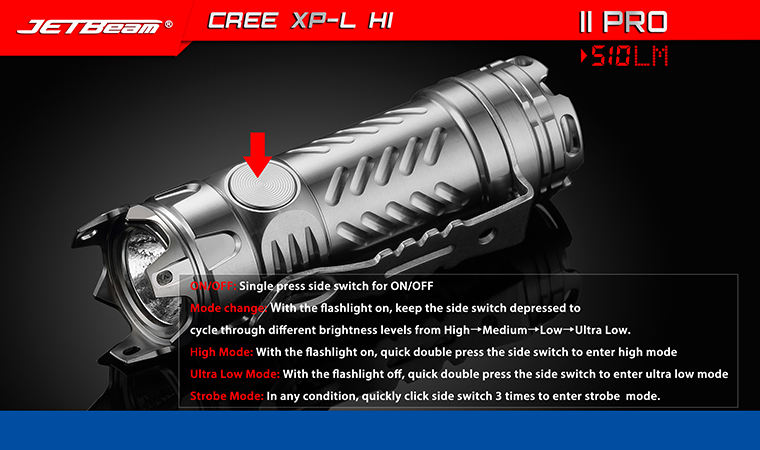 全世界限定500本 JETBeam TC-R2 チタンボディーXP-G S2 JETBeam Jet-II Pro Limited Edition LED Flashlight, Titanium, 510