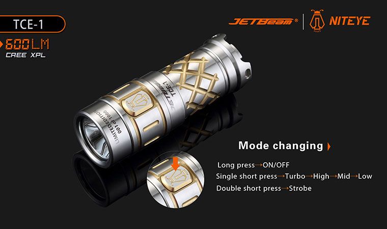 JETBeam TCE-1 Limited Edition 24K Gold Plated Titanium LED Flashlight  Bundle, 600 Max Lumens - KnifeCenter - Discontinued