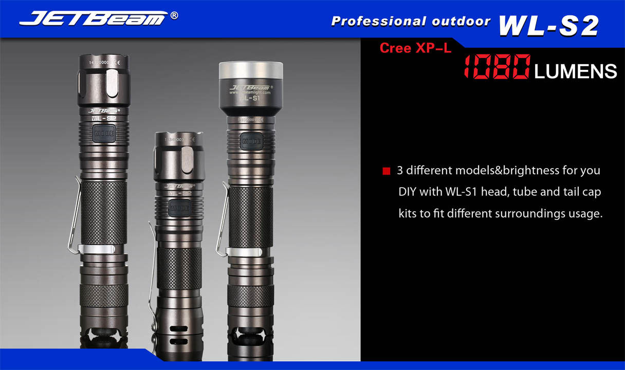 JETBeam WLS2 Aluminum LED Flashlight 2x16340, 1080 Max Lumens KnifeCenter Discontinued