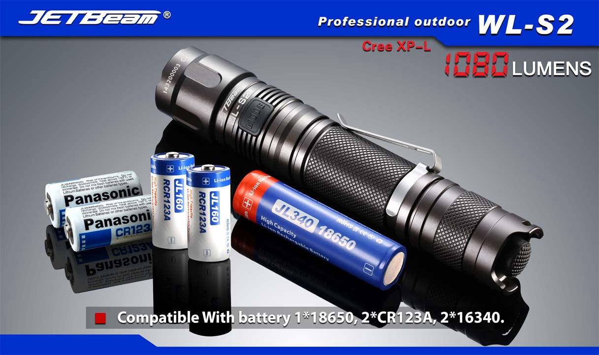 JETBeam WLS2 Aluminum LED Flashlight 2x16340, 1080 Max Lumens KnifeCenter Discontinued