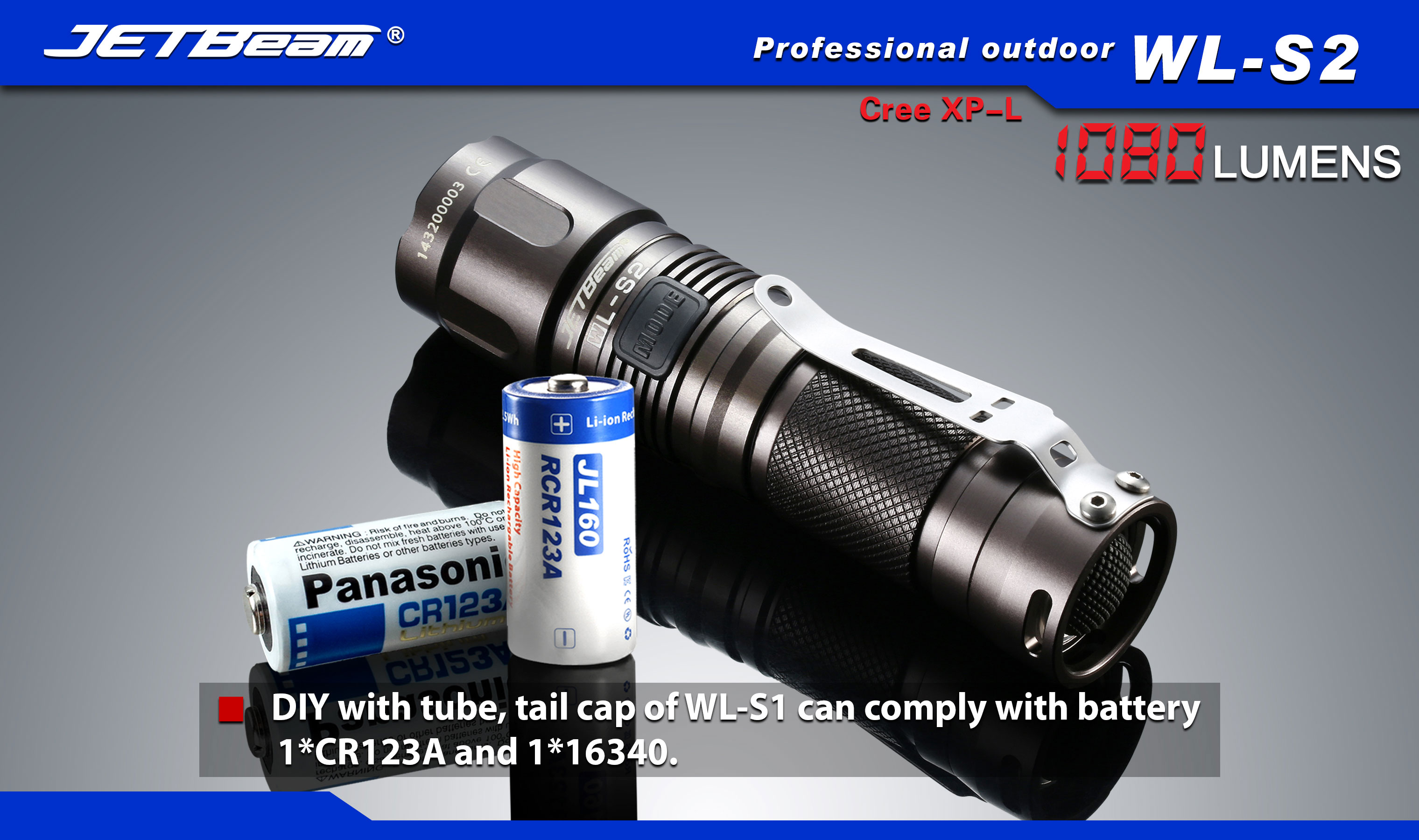 JETBeam WLS2 Aluminum LED Flashlight 2x16340, 1080 Max Lumens KnifeCenter Discontinued