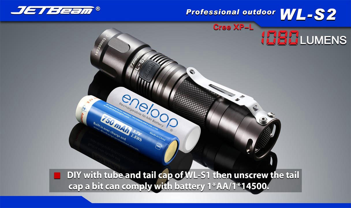 JETBeam WLS2 Aluminum LED Flashlight 2x16340, 1080 Max Lumens KnifeCenter Discontinued